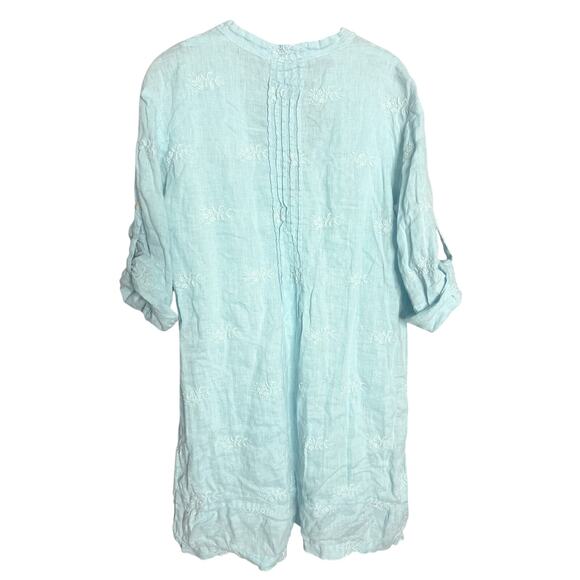 CP Shades x Calypso St. Barth Blue Linen Embroidered Pintuck Tunic Size XS - Picture 6 of 8